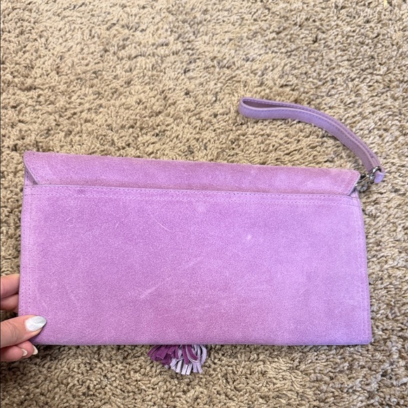 White House Black Market Lavender Suede Clutch - Picture 2 of 4